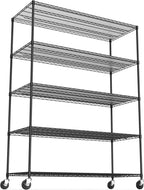 5 Tier 7500lbs Capacity NSF Metal Shelf Wire Shelving Unit, Heavy Duty Adjustable Storage Rack with Wheels & Shelf Liners for Commercial Grade Utility Steel Storage Rack, Black - 82"H x 60"L x 24"D