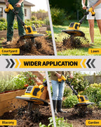 DEGGE Tiller, Cordless Tiller Cultivator with 48 Steel Tines, 9 inch Tilling Width and 6.7 inch Depth, 2 x 3.0Ah 21V Batteries & Charger, Gardening Tools for Lawn/Gardening/Soil Cultivation
