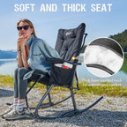 Portal Folding Rocking Camping Chair Outdoor - Thick Padded Rocking Recliner Chair Portable Camping Rocker for Patio Front Porch Backyard Lawn Living Room, Supports 400 LBS