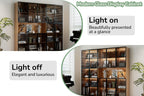 5 Tier Glass Display Cabinet with Adjustable LED Lights, 78.7" Lighted Curio Cabinet with Glass Doors & Shelves, Tall Display Case for Collectibles - Walnut