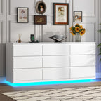 9 Drawer Dresser with Power Outlet, Floating White Dresser Chest of Drawer with LED Light,Modern Double Wide Drawer Organizer Cabinet for Bedroom,Living Room (9 Drawer-White)