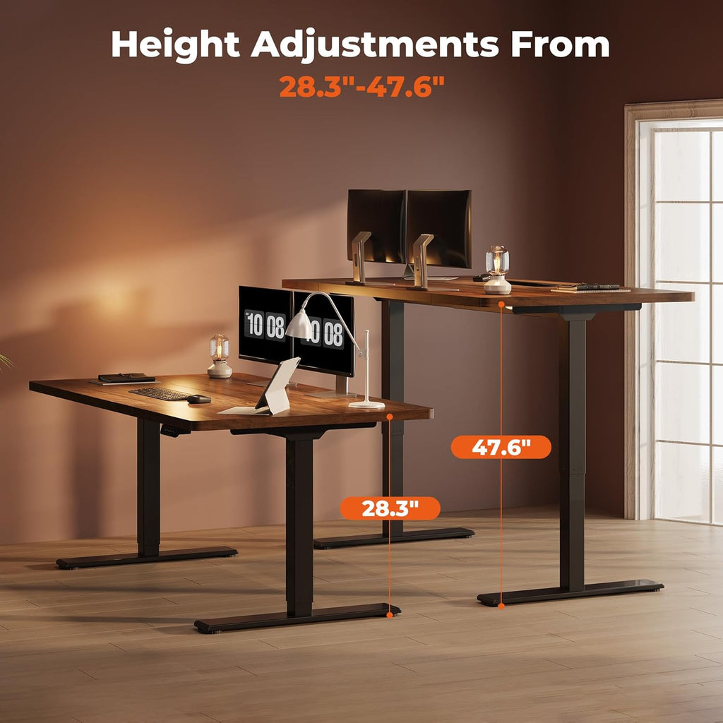 Dual Motor Standing Desk, Large Stand Up Desks, 79x31 Inches Electric Sit Stand Desks, 4 Memory Preset Adjustable Height Computer Table for Home Office with Splice Board (Brown)