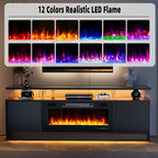 BREEZEHEAT 70 Inch Fireplace TV Stand for Up to 80" TV Console with 36'' Electric Fireplace & Outlet, Dual Led Lights Entertainment Center with Fireplace, Living Room, Black