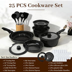 Pots and Pans Set - Non Stick 25 Pieces Cookware Set Pots and Pans with Detachable Handles, Includes Pans, Pots, Utensils, Trivets for Hot Dishes, Lids, Space-Saving Cookware