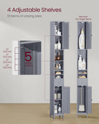 VASAGLE Tall Bathroom Cabinet, Slim Freestanding Bathroom Storage Cabinet with Adjustable Shelves, Drawer, Open Compartments, for Small Spaces, Modern, Dove Gray UBBC765G02