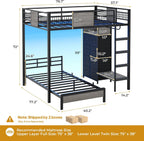 ADORNEVE Bunk Bed Twin Over Twin Size with 8 Storage Drawers, Twin Bunk Beds with Led Lights & Storage Shelves, Metal Loft Bed with 13.4" H Safety Guardrail & Ladder, for Kids & Teens, Black