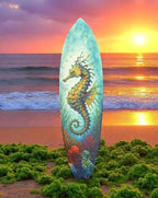JennyGems Seahorse Surfboard Wall Art Coastal PVC Beach House Decor, Ocean Theme Nautical Wall Sign, Tropical Underwater Sea Dragon, 4 Foot