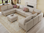 EASE MOOSE Modular Couch U Shaped Oversized Sofa, Faux Leather Sectional Sofa with Storage Seat,White