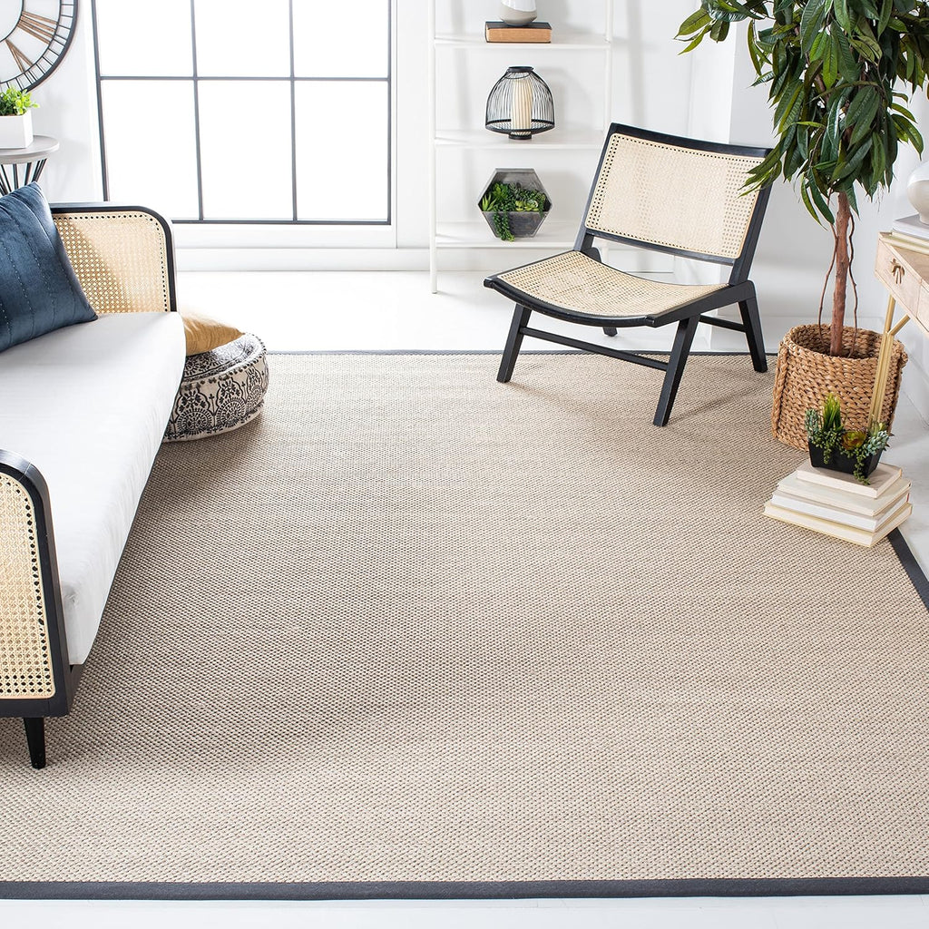 SAFAVIEH Area Rug 9x12 - Natural Fiber Collection - Large - Marble & Dark Grey, Sisal, Woven Design with Border (NF143D)