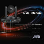 4K UHD PTZ Camera AI-Auto Tracking, 20X Optical Zoom, USB3.0/HDMI/LAN PoE, IP Live Streaming, PTZ Conference Room Camera for Church Services Education Conference Events, Work with YouTube OBS