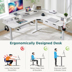 RedLemon Electric L Shaped Standing Desk, 60" Motor Height Adjustable Sit Stand Corner Desk with Led, Large Home Office Desk Computer Workstation, Antique White