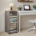 WOPITUES Storage Drawer Cart, Mobile Storage Cabinet, Makeup Storage with 10 Large Clear Drawers, Utility Wooden Rolling Cart on Wheels, for Cosmetic, Art Craft, Office Supplies, Toy, Grey