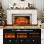 BLANKSPACE 60" Landscape Electric Fireplace with Mantel, Solid Wood Modern Entertainment Center TV Stand, Replaceable 30" Fireplace Insert Heater, for Living Room, Bedroom