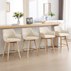 ONEVOG Modern 26" Counter Height Bar Stools Set of 4, Swivel Kitchen Island Tall Chairs with Back, Arm, Footrest and Solid Wood Legs, Linen Fabric Upholstered Farmhouse Barstools for Countertop, Beige