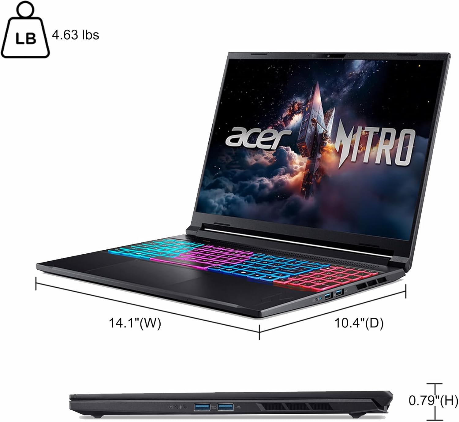 acer Nitro V 16S Gaming Laptop 16" WUXGA IPS 180Hz Intel 10-core Core 7 240H (Beats Ultra 7 268V) 32GB RAM 1TB SSD GeForce RTX 5060 DLSS4 GDDR7 (Up to 572 AI Tops) 4-Zone RGB Backlit Win11 ICP Hub