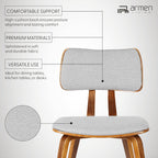 Armen Living Jaguar Mid Century Modern Dining Accent Chair for Kitchen Table Desk Vanity in Grey Fabric and Walnut Wood Finish