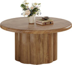 Tribesigns 31.5" Round Coffee Table for Living Room, Farmhouse Circle Center Cocktail Table with Fluted Drum Base, Wooden Living Room Furniture for Apartment, Small Space, Brown