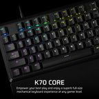 CORSAIR K70 CORE RGB Mechanical Wired Gaming Keyboard with Palmrest – Pre-Lubed MLX Red Linear Switches, SOCD, ABS Double-Shot Keycaps, Sound Dampening, Media Control Dial, QWERTY NA – Black