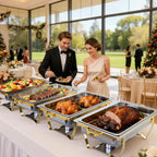 Chafing Dishes for Buffet 4 Pack, High Grade Chafing Dish Buffet Set, Buffet Food Warmers Screw-Free Installation with Stackable Design for Wedding/Home/Christmas Buffets, 4 Full Size Pans