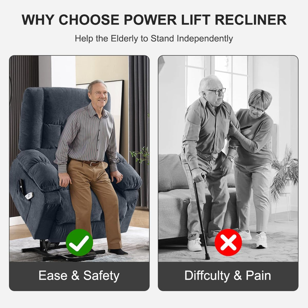 BOSMILLER Power Lift Recliner Chair with Massage and Heat for Elderly,Electric Recliner Single Sofa with Footrest,Side Pocket and USB Charge Port for Living Room