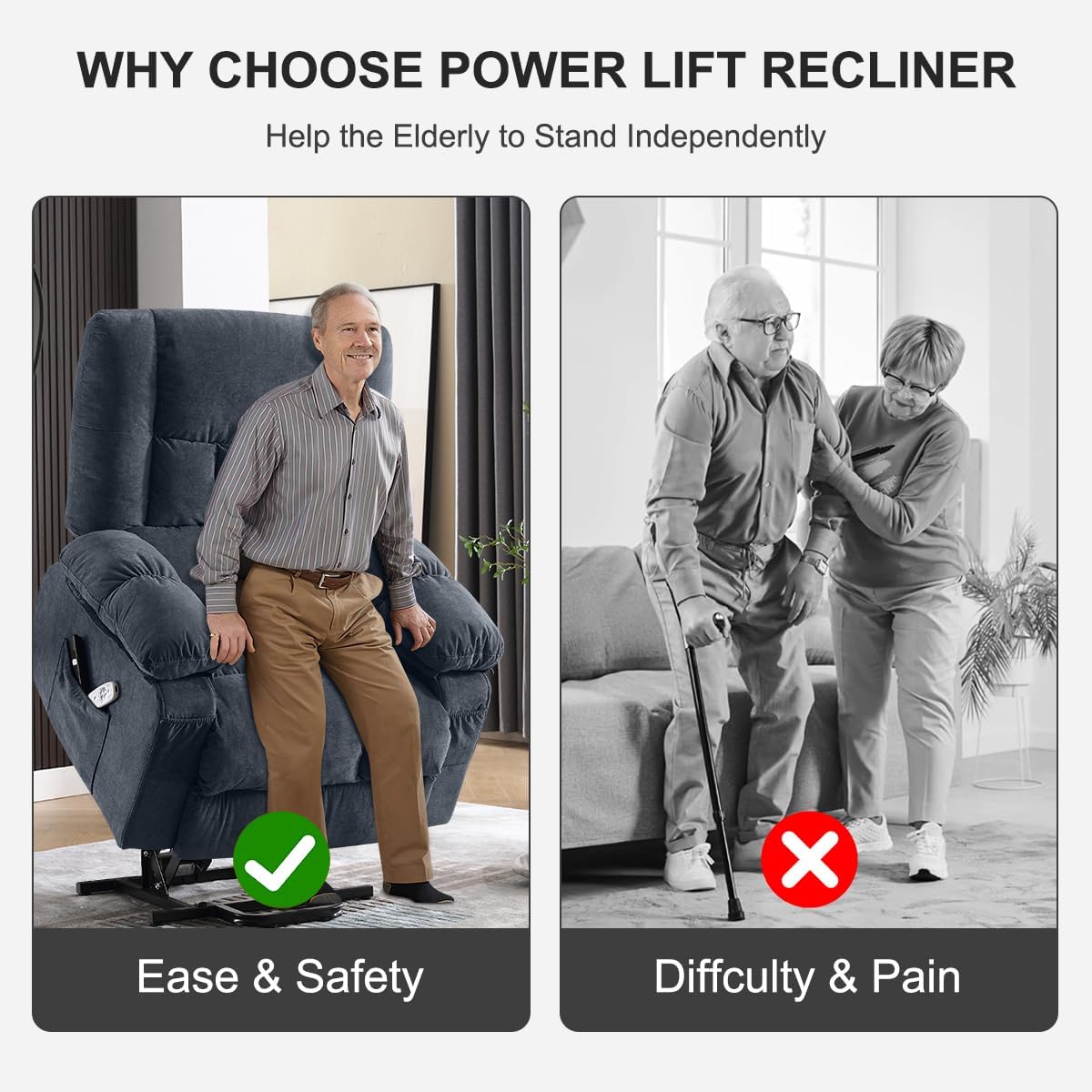 BOSMILLER Power Lift Recliner Chair with Massage and Heat for Elderly,Electric Recliner Single Sofa with Footrest,Side Pocket and USB Charge Port for Living Room