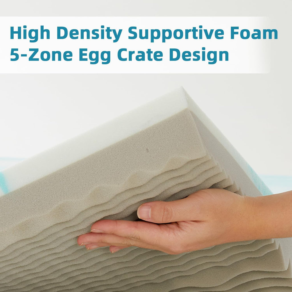 SAPHREAS Memory Foam Mattress Topper King Size, Back Pain & Pressure Relief, 3" Cooling Gel Memory Foam and 1" Soft Ventilated Mattress Pad Cover, 5-Zone Egg Crate Bed Topper