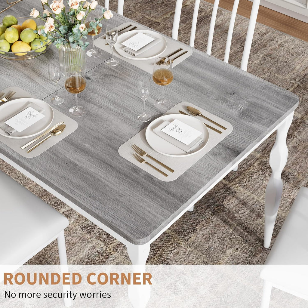 78" Modern Dining Table with Heavy-Duty Metal Legs, Farmhouse Kitchen Table for 6-8 Family, Gray Wood Top with Spindle Design for Dining Room, Home Office, Apartment