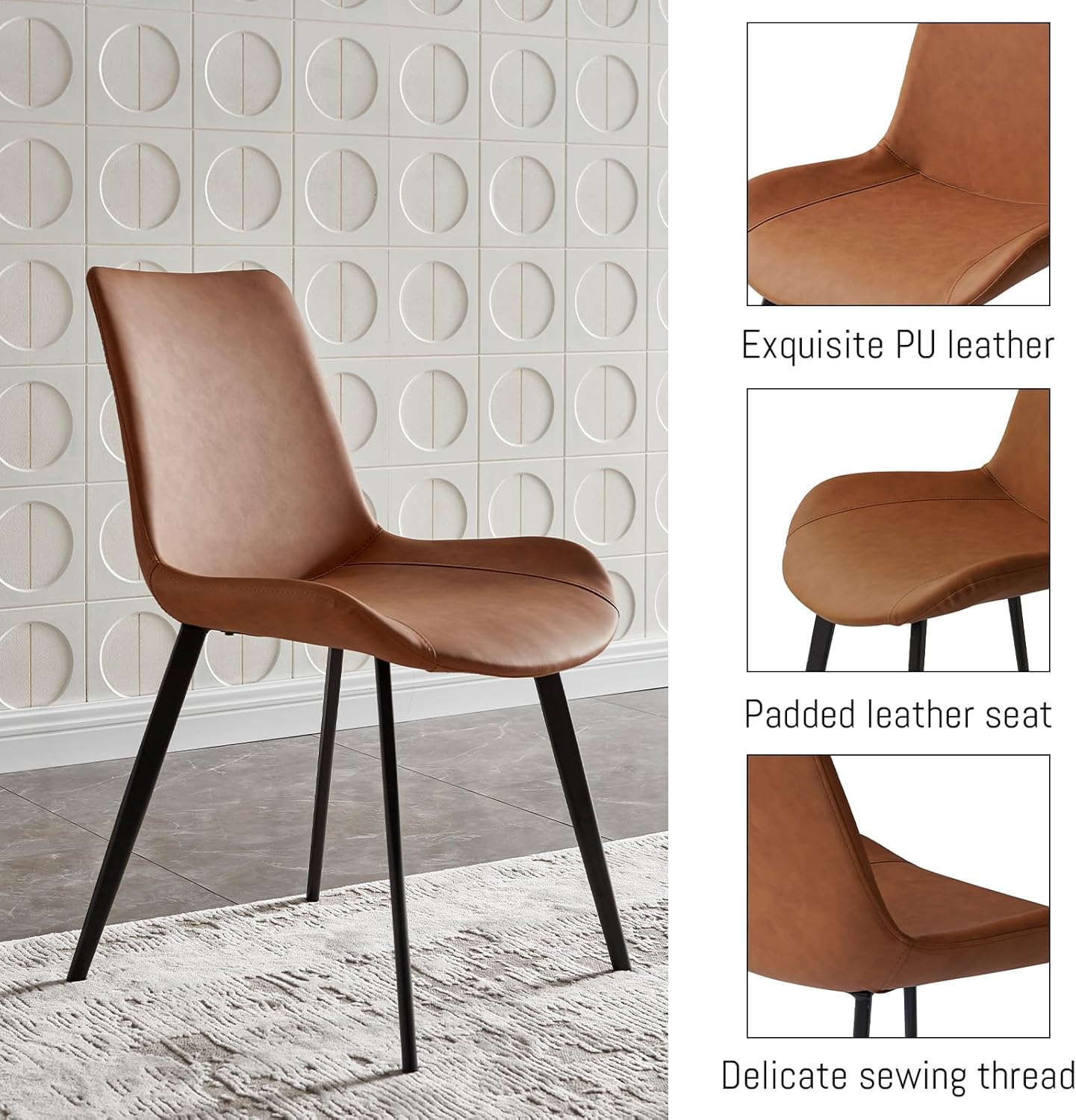 ZckyCine 67" Expandable Walnut Dining Table and 6 Upholstered Chairs, 7-Piece Dining Room Furniture Set, Mid-Century Modern Style for Home, Dining Room and Kitchen