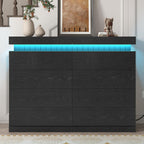 Tall Black 8 Dresser for Bedroom, Sliding Top Storage Space, Modern Wood Drawers with LED Light and Power Outlet, Large Chest of Drawer for Living Room, Hallway, Entryway (8 Drawers,Black)