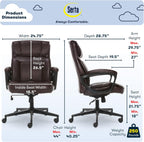Serta® Hannah Executive Home Office Desk Chair, Ergonomic Mid-Back with Lumbar Support, Firm Seat Cushion, Layered Body Pillows, Padded Armrests, Swivel Base, Easy Assembly, Bonded Leather, Brown
