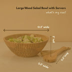 Salad Bowl with Servers, Wooden Bowl, 12.5" Wide