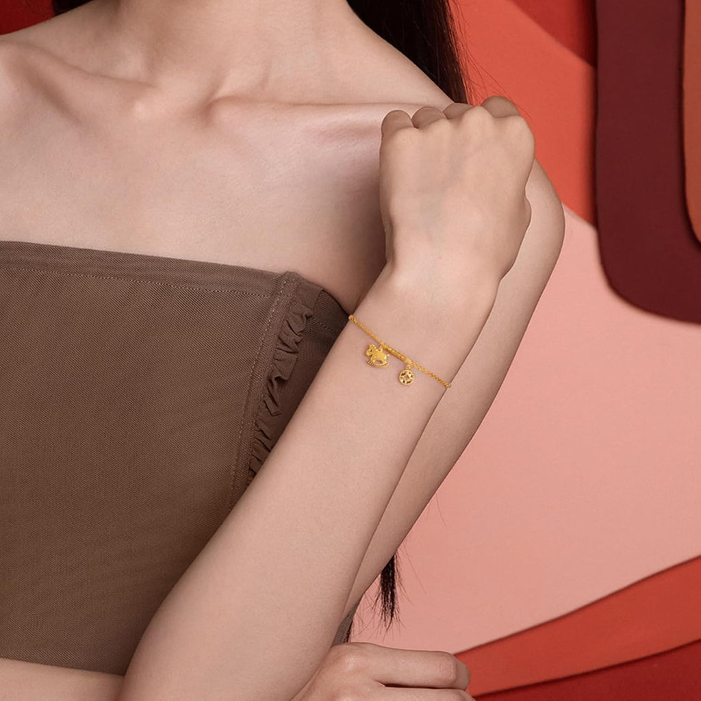 24K Real Gold Chain Bracelet Rocking Horse Pure Gold Coin Link Bracelets RICH Character Jewelry for Women Daughter Mom Gifts Birthday Valentine Anniversary 6.3-7.5"/16-19cm A0723991