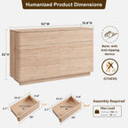 ACCOHOHO Modern 6 Drawer Dresser for Bedroom, 52" Wide Wooden Dressers with Large Storage,Handleless Chest of Drawers TV Stand for Living Room & Hallway, Curved Profile Design,Natural Oak