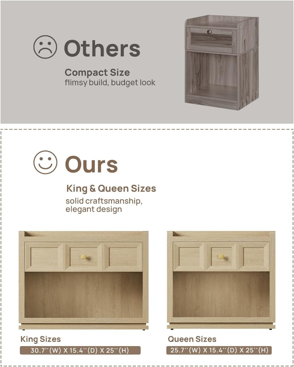SICOTAS 31" Wide Nightstands Set of 2, Large Night Stands with Drawer, Oversized King Size Nightstand Bedside Table for Bedroom, Farmhouse End Side Table Set of 2(Coastal Oak, 31 Inch)