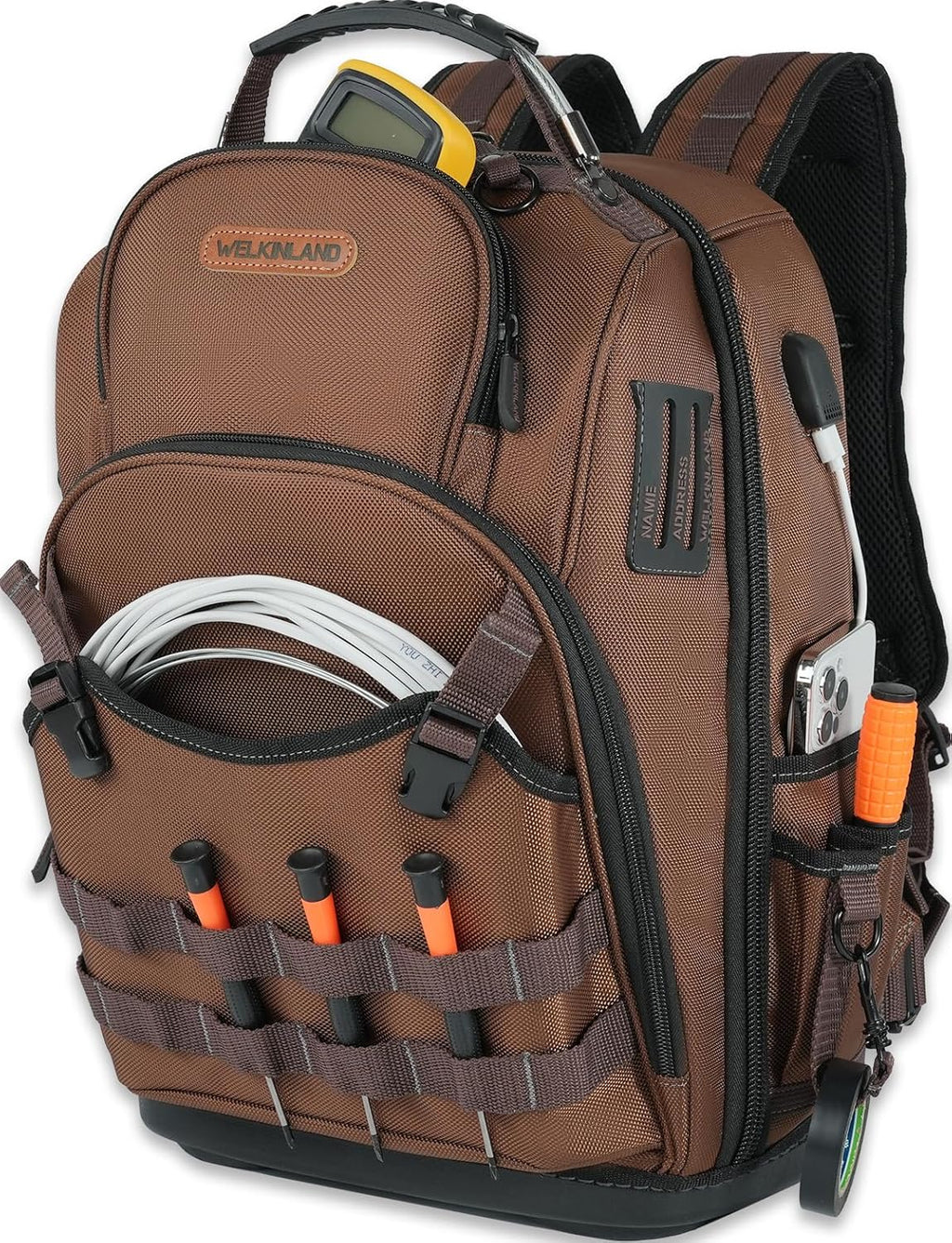 WELKINLAND-70Pockets HVAC Backpack, Heavy-Duty Electrician Tool Backpack, Hard Bottom Tool Bag Backpacks For Men, Waterproof Tool Backpacks Man Construction