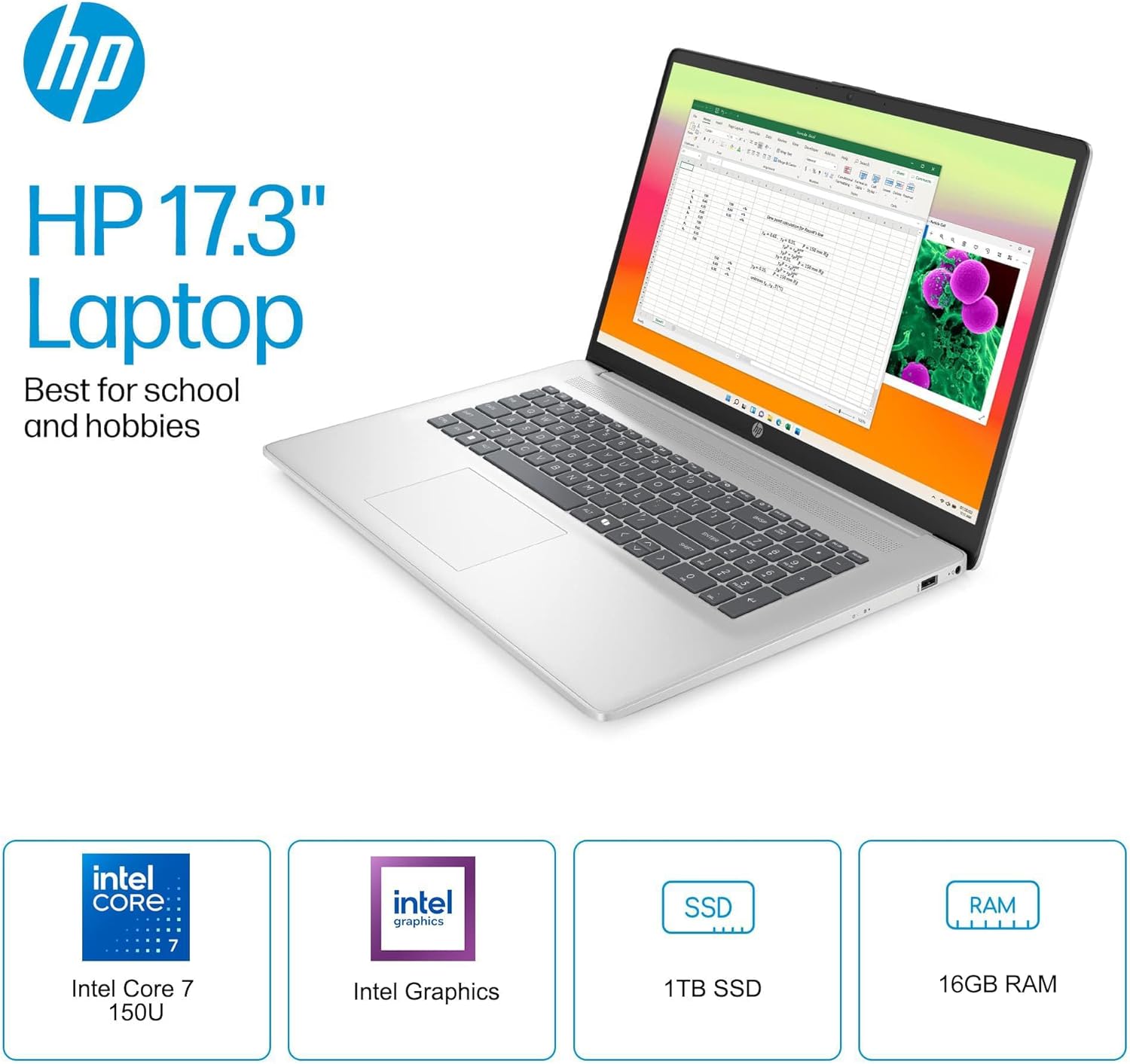 HP 17 Laptop w/Bluetooth Mouse (17.3" HD+ Touchscreen  Intel 10-Core i7 150U (> Ultra 5 125U)  16GB RAM  1TB SSD) for Business  Home  Students  Narrow Bezel  Webcam  Fast Charge  Wi-Fi 6  Win 11 Home