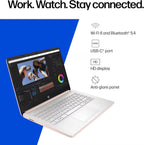 HP 14" Laptop Thin and Light for 2026 Student Business with Office Suite  Copilot AI  Intel CPU Up to 2.8GHz  16GB RAM  628GB Storage (128GB SSD+500GB Ext)  WiFi 6  Win 11 Pro  MarxsolAddon  Rosegold