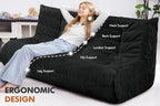 Bean Bag Chair,Giant Beanbag Chairs for Adults,Comfy Large Fireside Chair Lazy Sofa,Corduroy Bean Bag Lounger with Memory Foam Filled,Floor Sofa Couch for Home,Living Room (Black, 3-Seater)