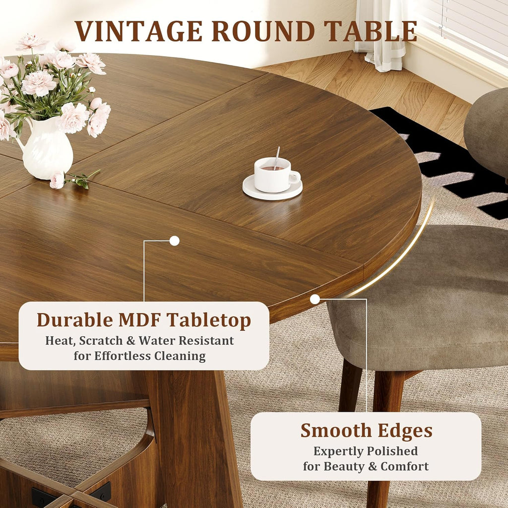 GRUSIGN Round Dining Table for 4-6, 47" Kitchen Table for Dining Room, Circle Farmhouse Kitchen Table, Wood Dinner Table for Kitchen, Living Room, Apartment