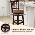 COSTWAY 30" Bar Height Stools Set of 4, Swivel High-Top Chairs with Backrest & Faux Leather Padded Seat, Rubber Wood Counter Barstools with Footrest for Kitchen Islands, Dining Room, Pub (4,30'')