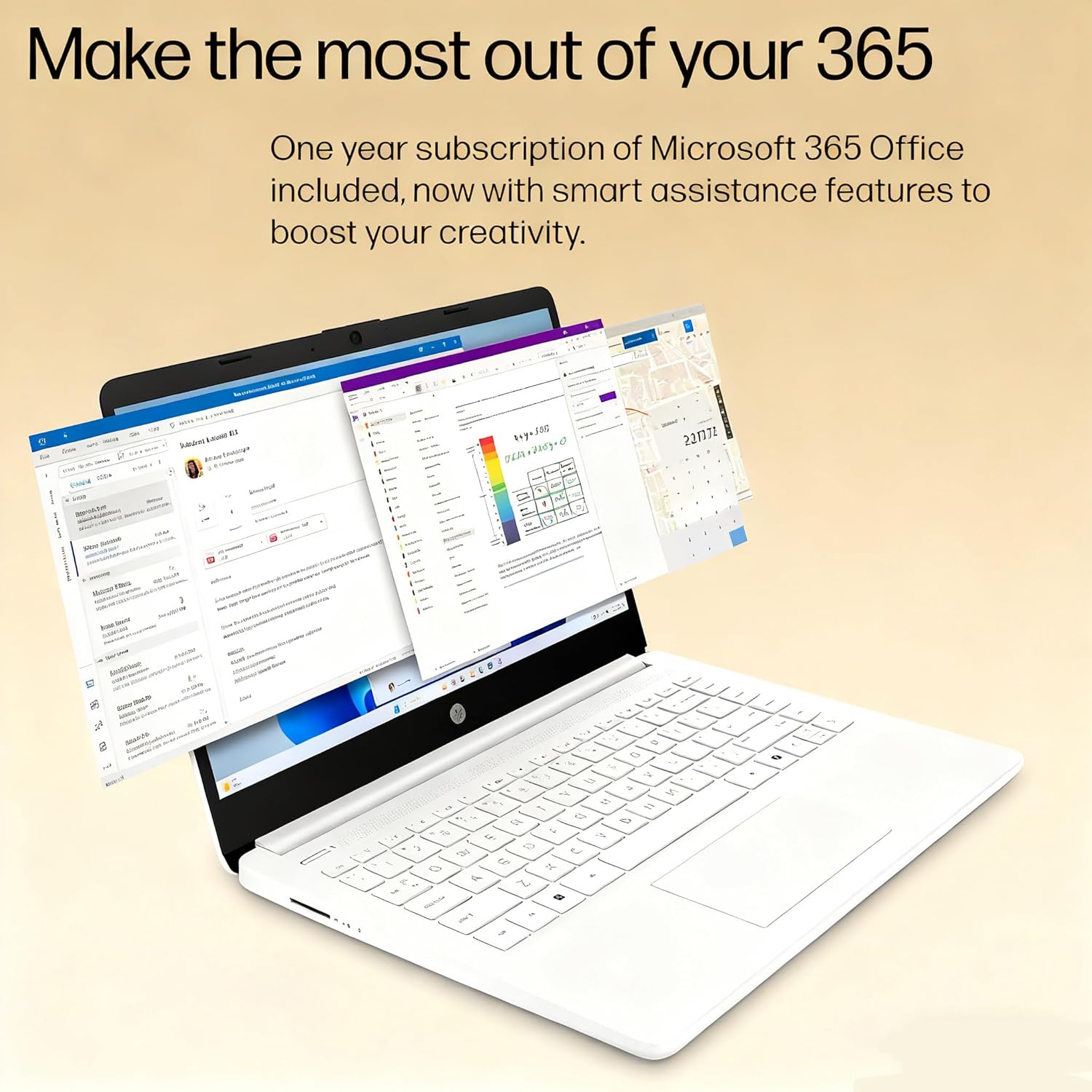 HP 14" HD Laptop - Intel Celeron  8GB RAM  64GB eMMC - Lightweight & 12H Battery  Sleek Design with Multiple Ports  Webcam/Mic for Business/Students/Tourists - Microsoft 365 Included  Snowflake White