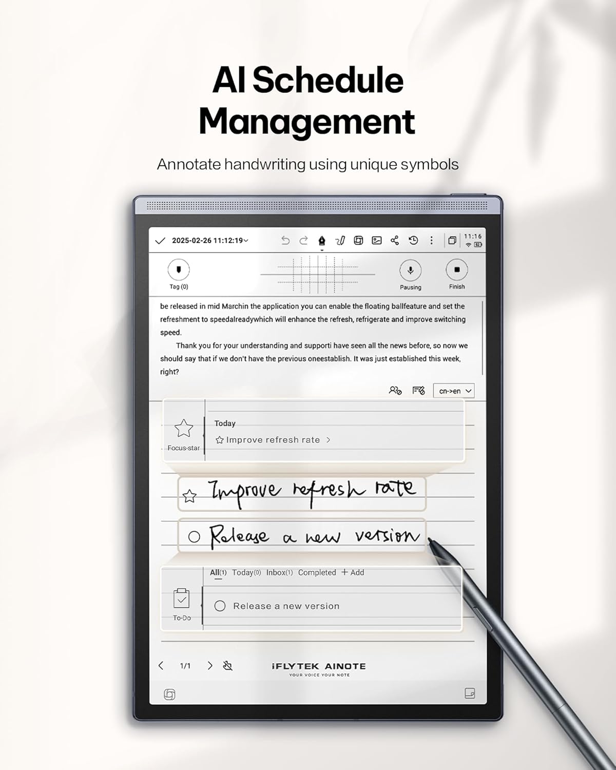iflytek AINOTE Air 2 Bundle - Black Folio Case, 8.2-inch AI Note-Taking Tablet Writing Paper Tablets, Digital Notebook with Pen, Voice-to-Text Transcription, Multi-Languages Chatgpt Support