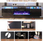 MXV 70" Fireplace TV Stand, Modern Entertainment Center & 36 Inch Electric Fireplace with Remote Control, LED Light, Fire Place Tv Stand for Living Room for TVs up to 80", Black + Black
