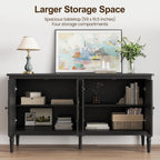 Console Table, 58'' Mid Century Modern Pantry Cabinet, Wood Buffet Sideboard, Media Credenza with 4 Doors, Accent Storage for Entryway, Living Room, Bedroom, Dining Room (Black)