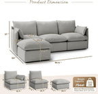 94.5" L Shape Cloud Modular Sectional,4 Seater Waterproof High Backrest Sectional Sofas,Down Filled Modular Couch with Removable Washable Cover for Living Room,Light Gray