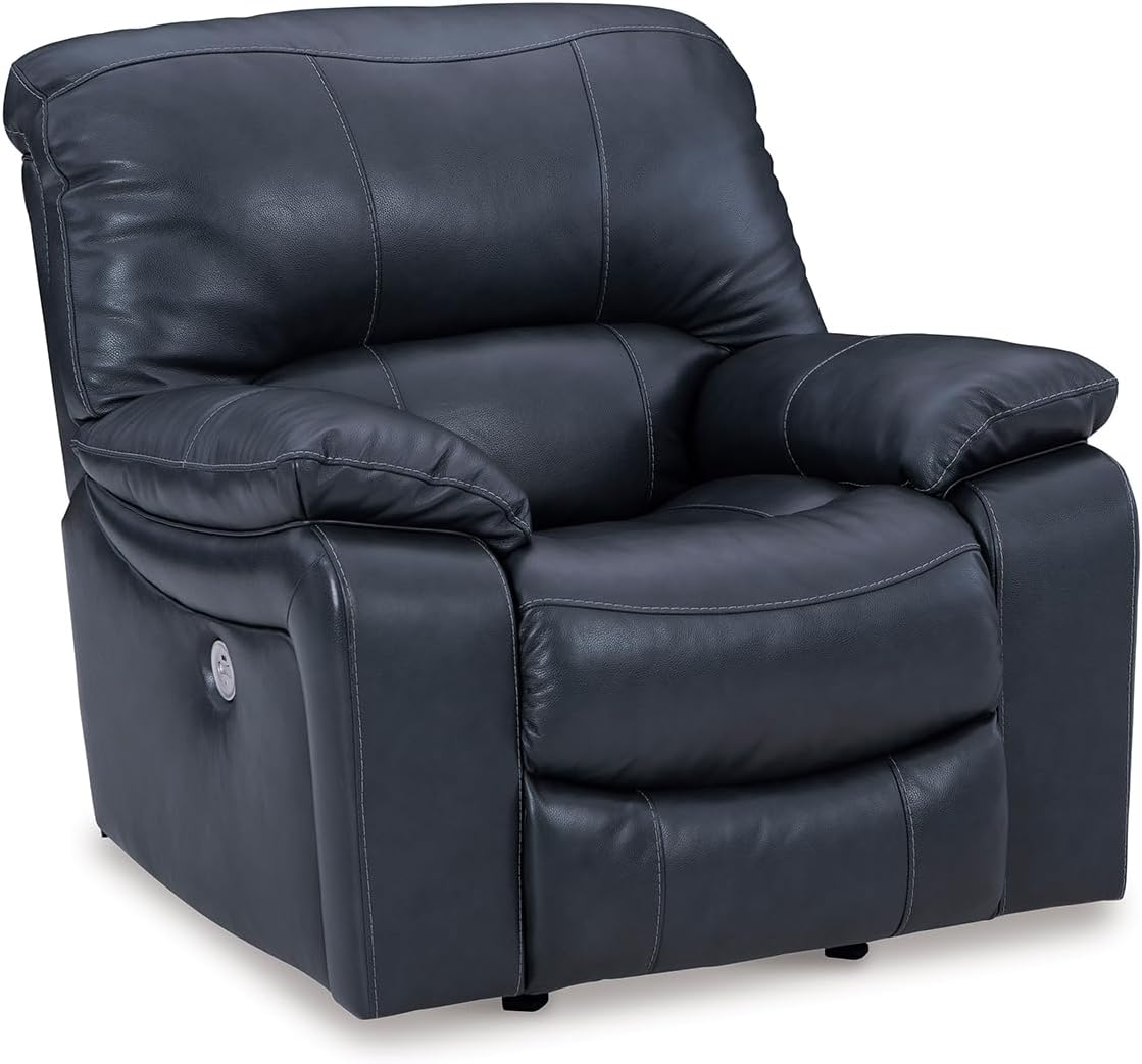 Signature Design By Ashley Leesworth Modern Power Rocker Recliner, USB Port, Gentle Rocking, Top Grain Leather and Matched Leather, 41" W x 41" D x 41" H, Blue