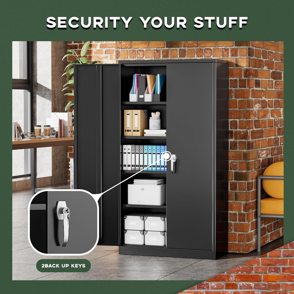 Greenvelly 72" H Metal Storage Cabinet, 36" W x 18" D Black Locking Metal Cabinet Garage Storage Cabinet with Doors and 4 Adjustable Shelves, Lockable Steel Cabinets for Home Office, Garage, School