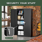 Greenvelly 72" H Metal Storage Cabinet, 36" W x 18" D Black Locking Metal Cabinet Garage Storage Cabinet with Doors and 4 Adjustable Shelves, Lockable Steel Cabinets for Home Office, Garage, School