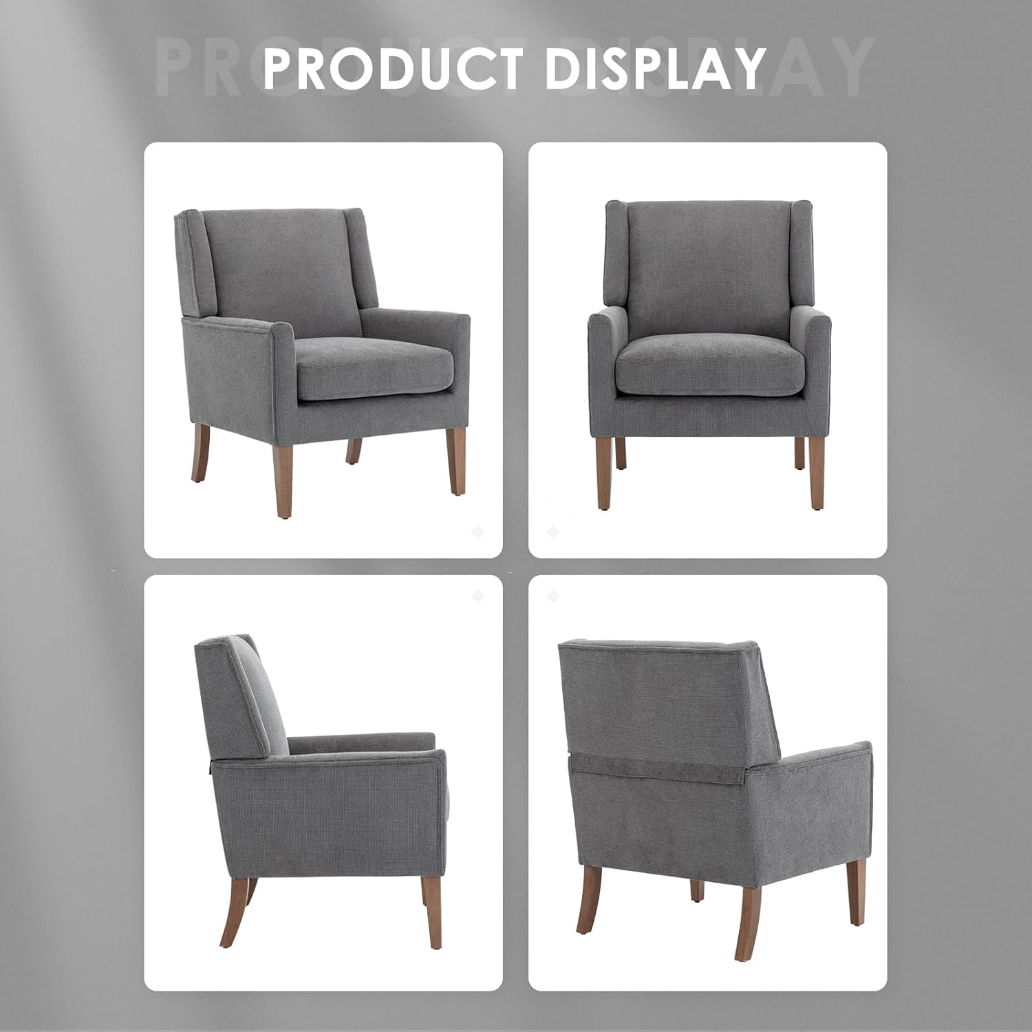 COLAMY Modern Wingback Living Room Chair, Upholstered Fabric Accent Armchair, Single Sofa Chair with Lounge Seat and Wood Legs for Bedroom/Office/Reading Spaces, Gery