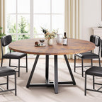 Jocoevol Round Kitchen Dining Room Table Circle Dining Dinner Table with Pedestal Metal Frame, Space Saving Wood Industrial Furniture for Small Space (Rustic Brown, 47IN)
